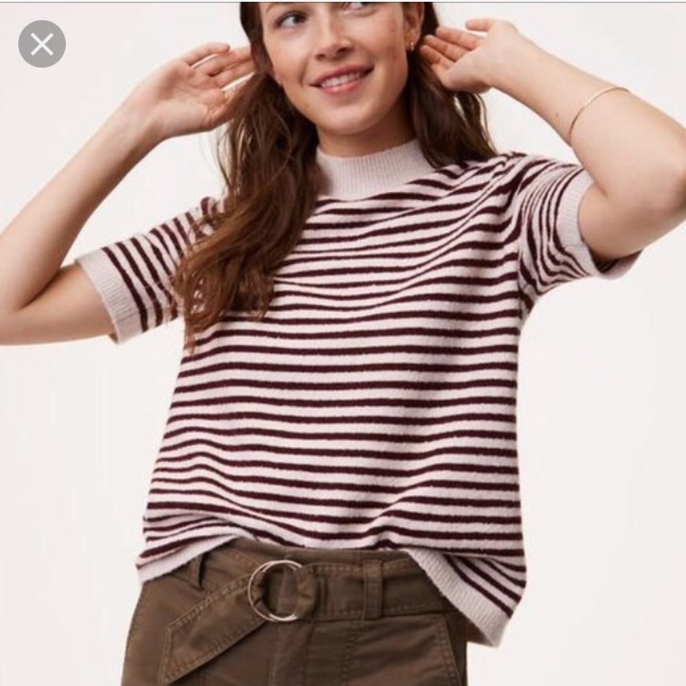 Loft Striped Mockneck Short Sleeve Sweater-Med